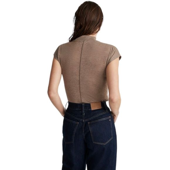 Madewell NWT Sheer Ribbed Mockneck Tee sz S in Heathered Flax - Picture 5 of 10